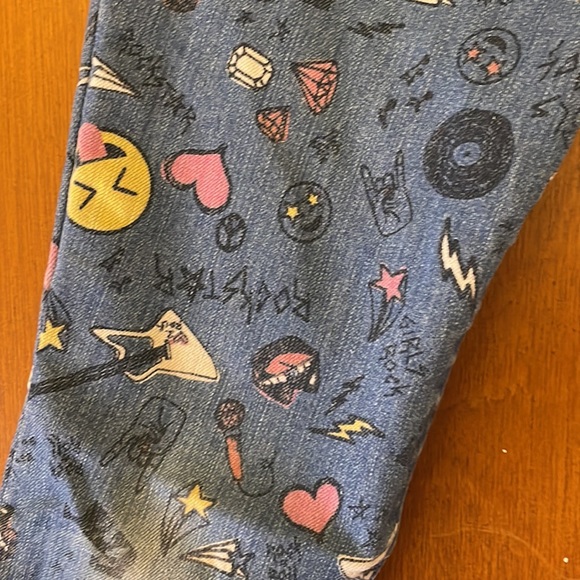 Kids 9/10 Jeans Leggings graffiti emoji print denim - Picture 6 of 7
